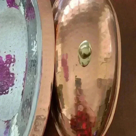 Vintage Hammered Copper & Brass Covered Fish Serving Platter - Picture 8 of 9